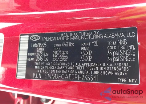 2023 Hyundai Tucson Sel z USA, uszkodzony, nr VIN 5NMJFCAE0PH235541